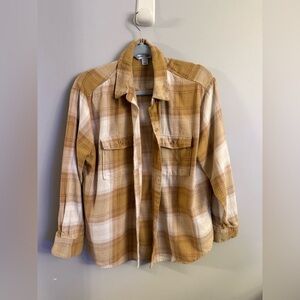 Old Navy “The Boyfriend Shirt” Long Sleeve Tunic – Cream Plaid (Size M)